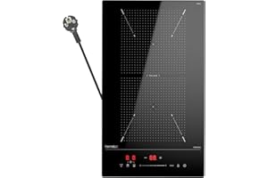 Hermitlux Plaque Induction Flexizone 2 Feux, Table de Cuisson Encastrable 3500W avec 9 Niveaux de Puissance, Booster, Minuterie, Verrouillage de Sécurité, Pause