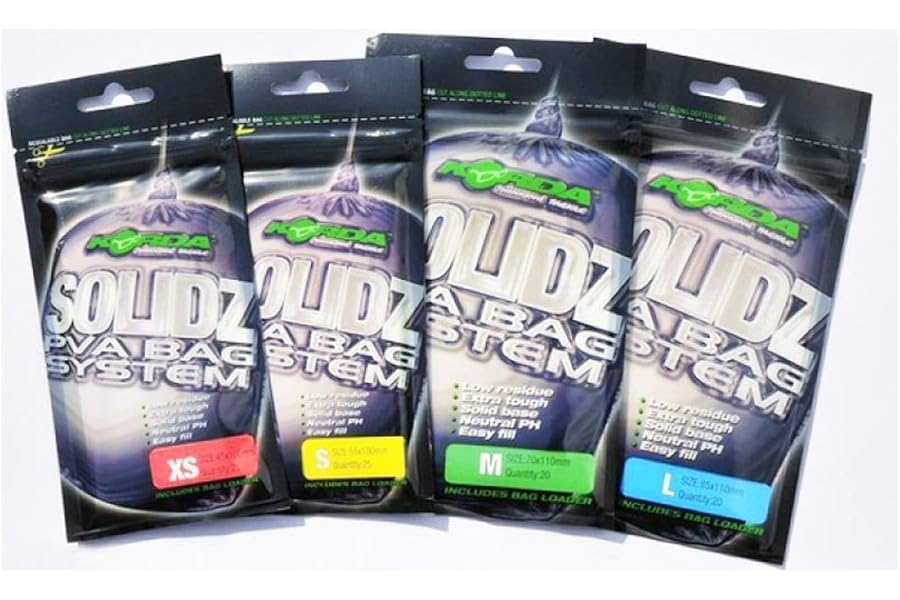 Korda Carp Fishing New Solidz PVA Bag System, Medium - pH Neutral PVA Bags for Distance Casting, Biodegradable, Compact Bait Delivery