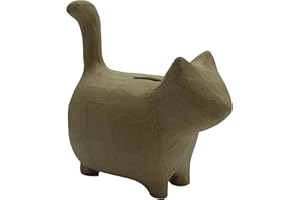 Décopatch AC841C - 1 supporto in cartapesta marrone 14x8,5x15 cm, salvadanaio gatto in piedi