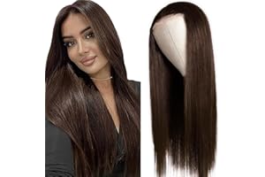 Weeybay Parrucca Donna Capelli Veri Umani Bone Straight 4X4 Human Hair Wig 150% Density Free Part Real Unprocessed Hair Parrucche Chocolate Brown Color 16 Inch