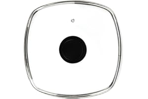 HR HUARE TECHNOLOGY Square Glass Lid for Grill Pans with Steam Vent Hole - Fits Lodge 26.67 cm /10.5 inch Tempered Glass Square Lid, 27x27x6.99 cm
