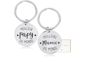 GEBETTER 2Pc Porte Clé Cadeau Grand Parent Porte Clef Idée Cadeau Personnalisé Anniversaire Noël Fête Grand Père Grande Mère Mamie Papy avec Carte Voeux Enveloppe