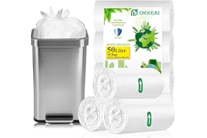 OKKEAI Kitchen Bin Bags 50l Bin Liners White Swing Pedal Waste Bags Large Rubbish Bags 30 Counts Strong Refuse Sacks,Garbage Bags Fit 45-55l Trash Bin