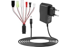 JCSJK Intelligent 2.4V-12V Chargeur Batterie NIMH/NICD Chargeur de Batterie avec 6 Commun Connecteur Mini Tamiya/Standard Tamiya/SM 2P/ JST/HuanQi/ XH3P Airsoft Chargeurs pour Voiture, Avion, Bateau