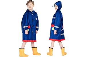 Baogaier Poncho Pluie á Capuche Enfants Combinaison Imperméable Manteau Cape Vetement Veste Léger Long Réfléchissant Randonnée Running Sport Animal Imprimé Unisexe Filles Garçons 3-12 Ans