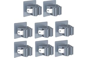 3-H 8 Piezas Colgador Escobas Adhesivo Fuerte, Soporte Escobas Pared Impermeable Colgador Escobas y Fregonas sin Taladro, 5KG Antideslizante Rodillo Estable para Baño, Garaje, Jardín, Cocina(Gris)