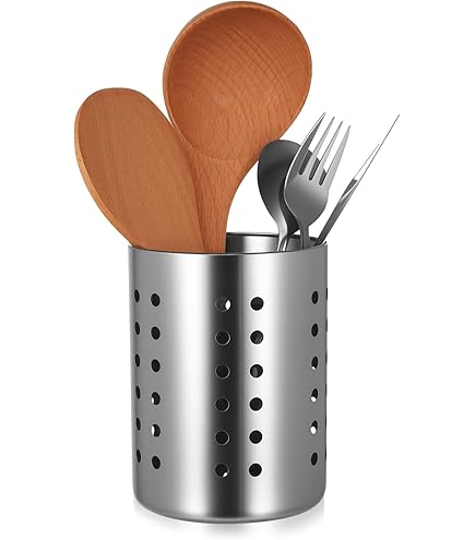 Jumuao Porta Utensili Da Cucina In Acciaio Inox - Scolapiatti E Organizer Da Banco Con Base Antiscivolo (15x7,5x12,5 Cm) - 3