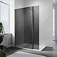 ELEGANT 800mm Walk in Shower Enclosure Bathroom 8mm Dark Grey Easy Clean Safety Glass Wet Room Shower Screen Shower Cubicles Bath Screen with 300mm Return Panel and 1500 x 800 mm Shower Tray