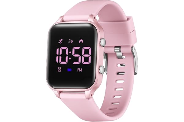 Timever Montre numérique pour Enfant Fille garçon avec podomètre, réveil, chronomètre, lumière, Date, sans Application et téléphone Portable avec Bracelet en Silicone