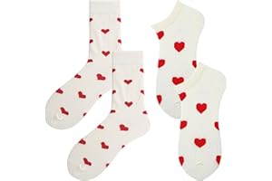 Uirheurd 2 Piezas Calcetines Con Forma de Corazón para Mujer,de Calcetines de Corazón para Mujer,Calcetines Cortos de Corazón para Mujer,Adecuado para Actividades Fitness (Largas + Cortas)