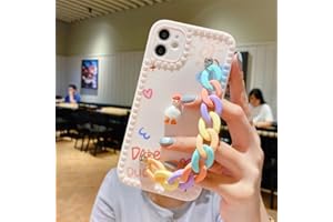 JIUWANG Kremowe Etui do iPhone 11 z Kolorowe Bransoletki łańcuszkiem, Miękki TPU Odporny na Wstrząsy, Cover iPhone 11 Case Chain Design 3D Kaczki Cute Kawaii dla Kobiet Dziewcząt