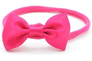 PrettyBoutique Baby Girls Satin Bow Soft Skinny Elastic Nylon Headband Hair Band Accessories