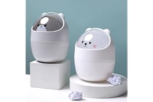 SUUWWN Karikatur Kleiner Bär Katze Tischmülleimer mit Schwingdeckel,Kosmetikeimer Mini Mülleimer Stifthalter Schlafzimmer Dekorationen Bad den Schreibtisch Kosmetikeimer Papierkorb Abfalleimer, Grau