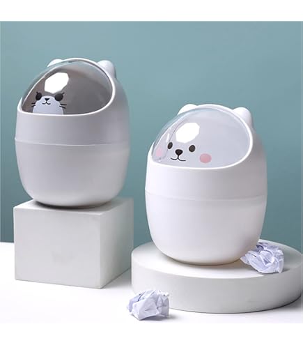 Poubelle Bureau Cyrank Forme Ours - 15,5x11cm - Couvercle Amovible - PP Durable - Déco Mignonne