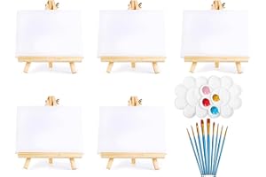 LOSTWRY 5 Unidades de Lienzo de 13 x 18 cm con Caballete de Madera Triangular de 14 x 20 cm para Decoración, Pantalla, Fotos, Tarjetas de Visita y Álbumes de Fotos