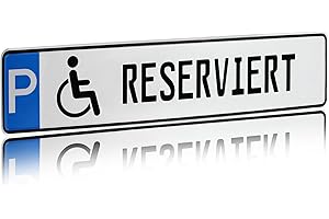 ‎FINEST FOLIA Individuelles Parkplatzschild 520x110mm mit P-Symbol aus Aluminium Wunschkennzeichen mit eigenem Text Wunschname für Parkplatz Schild (08 P - Behindertenparkplatz)