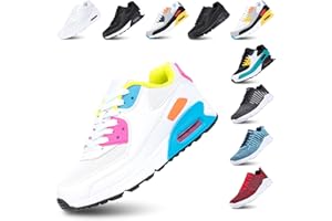 Hitmars Laufschuhe Herren Turnschuhe Damen Schnürsenkel Luftkissen Sneaker rutschfeste Komfortabel Leicht Straßenlaufschuhe Schwarz Grün Weiß WeißRose WeißGelb EU36-EU47