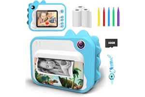 Ukuu KinderKamera 2,4 Zoll Bildschirm Print Sofortbildkamera für Kinder 1080P Digitalkamera mit 3 Rollen Druckpapier und 5 Farben Pinselstift, Videokamera Schwarzweiß Fotokamera mit 32GB SD Karte