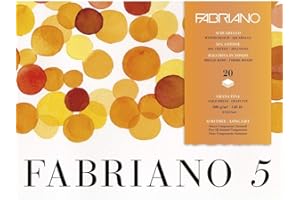 Honsell 19100260 Fabriano « Disegno 5 » Papier aquarelle de qualité supérieure Blanc naturel, grain fin, 300 g/m², 31 x 41 cm, bloc de 20 feuilles, encollé sur 4 côtés, sans chlore et sans acide