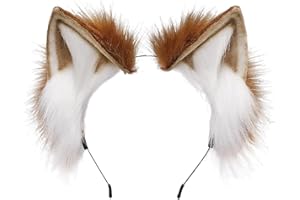 Ycfish Handmade Faux Fur Cat Ear Headband Cosplay Costume Party Cute Head Accessories for Halloween, Fluffy Wolf Fox Cat Ears Headband Costume Hair Hoop