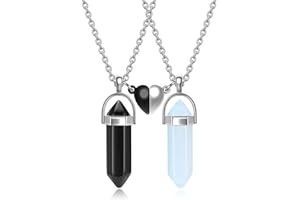 JSDDE Pendentif en Pièrre Hexagonale Collier Puzzle en Acier Inoxydable Pendentifs Quartz Pointu Pièrres Précieuses Collier Coeur Personnaliser