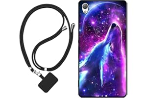 Sunrive Funda Compatible con Sony Xperia Z3,Slim Fit Gel Mate Carcasa Case Bumper de Impactos y Anti-Arañazos Espalda Cover (Lobo,Luna,Estrellas)+1 X Correa Universal