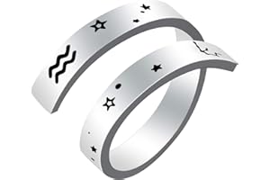 Kucheed Anello Dello Zodiaco per Donna Uomo, Anelli Aperti Regolabili in Formato Costellazione con Incisione in Acciaio Inossidabile,Oroscopo Astrologia Gioielli Vintage Regalo di Compleanno Ragazze