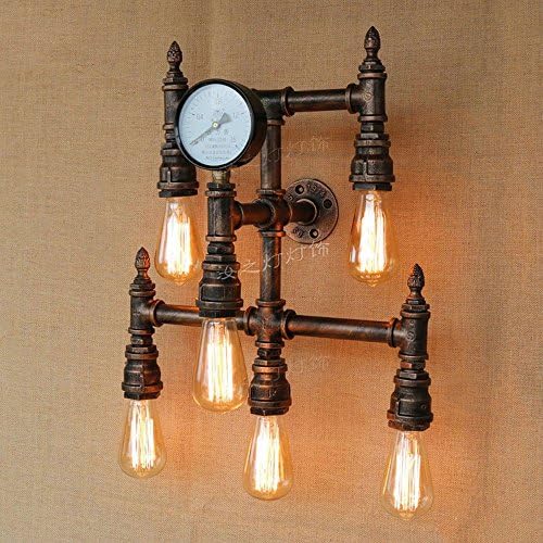 Miffen Vintage Industrial Retro Metal Water Pipe Wall Lamp With Six Edison light sources wall Lamp Steampunk Wall Light Loft Pipe Wall Light Retro Industrial Cafe Bar Wall Sconce
