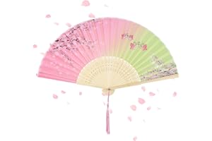 Alaoo Folding Fans, Handheld Fan Fabric Manual Fan Chinese Fans with Tassel for Birthday Gifts Dancing Cosplay Wedding Party Props Decoration(Pink)