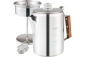 APOXCON Coffee Percolator Used On Home Induction Cooktop, Electric Stove, Outdoor Campfire Stovetop, Multi Use Camping Coffee Pot with Heat Resistant Glass Knob, Stainless Steel Coffee Maker 9 Cup