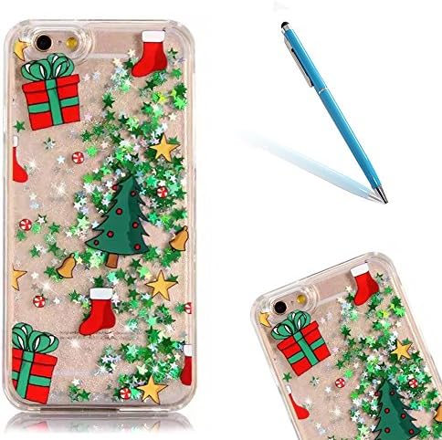 iPhone 6sPlus Liquid Case, Merry Christmas Series CLTPY iPhone 6Plus Hard Plastic Back Cover Bling Glitter 3D Floating Flowing Green Star Moving Sand Shell for Apple iPhone 6Plus/6sPlus + 1 x Free Stylus - Christmas Gift