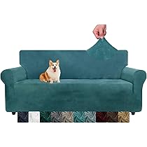 HANDONTIME Copridivano in ciniglia verde, per divano a 3 cuscini, con pizzo floreale, stile boho, per gatti, bambini, fattoria, decorativo, 180 x 387 cm