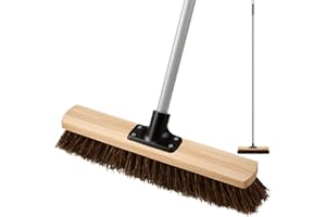 Mitclear 16IN Outdoor Garden Broom Heavy Duty with Long Handle(63IN), Yard Brush with Natural Bassine Hard Bristle & Metal Poles, Stiff Sweeping Brush for Decking Driveway Garage Gardens Yards Patio