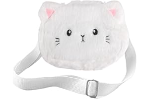 Kasoud Cute Cartoon Cat Shoulder Bag, Children Toddler Handbag, Cross Body Bag Girls' Plush Kids Bag, Plush Cross Body Bag, Fluffy Cross Handbag for Girls Shopping or Travel (White)