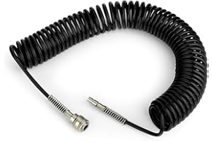 TAILONZ PNEUMATIC Noir 10M tuyau spiralé en PU avec un diamètre extérieur de 8mm, (avec raccord rapide et embout, matériau du tuyau en PU)