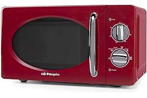 Orbegozo MI2020 Microondas con 20 litros de Capacidad, 6 Niveles, Temporizador hasta 30 Minutos, diseño Vintage, 700 W de Potencia, Acero, Rojo, Talla Única