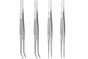 GEEHUA 4 st mångsidiga pincetter, 16 cm spetsig och böjd pincett i rostfritt stål med tandad spets professionellt halkfritt pincettset för gör-det-själv-hantverk matlagning reparation