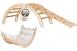 WoodsCraft Kletterbogen mit Kissen & Rutsche Indoor | Wippe Kinder & 2in1: Babyrutsche & Rampe | Holz Montessori Klettergerüst Indoor Spielgeräte & Spielplatz | Klettern Kinder Indoor & Klettern Baby