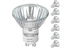 VINACO GU10 Halogen 50W Halogen Leuchtmittel, 6er-Pack Lang Anhaltend GU10 C 230V 50W Halogenlampen, GU 10 Dimmbar Warmweiß 2800K, Hohe Helligkeit GU 10 Halogenlampen 50 Watt für Einbauspurbeleuchtung.