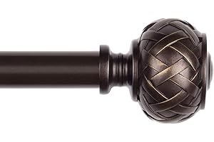 SZXIMU Curtain Pole for Windows 91-182cm (36 to 72 Inches), Drapery Rod with Netted Texture Finials,Brown