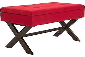 CLP Panca Contenitore Namaro in Tessuto I Panchina Imbottita con Bottoni Decorativi I Telaio in Legno, Colore:Rosso, Colore del Telaio:Antico