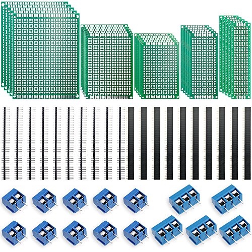 70 Piezas Set de Tableros de PCB Nabance PCB Prototipo Kit para DIY 25 Doble Cara Junta de PCB 30 Conector de Encabezado  15 Terminal de tornillo 5 tama  os de Prototipo de doble cara Placa PCB 