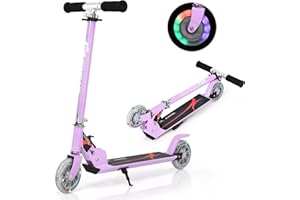 COSTWAY Trottinette Enfant 2 Roues Patinette Enfant Pliable Scooter Enfant Kick avec LED Lumière Hauteur Réglable
