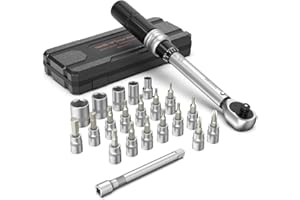 HANDIFE Chiave Dinamometrica 1/4, 5-25NM Dinamometrica Bici e Moto Usag Alta precisione ±4%, Doppia scala, con 21 set di Chiavi a Bussola, Barra di estensione, Scatola di immagazzinaggio