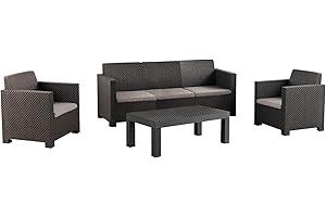 SP Berner - Set de Muebles de Jardín y Terraza Diva Belice Color Grafito - Sofá 3 Plazas, 2 Sillones y Mesa de Centro - Fabricado en España con Plástico Reciclado