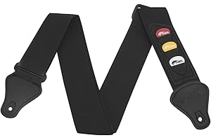 TIGER STP4-BK Guitar Strap with Plectrum Holders Black