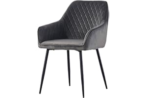 AINPECCA Dining Chair Grey Velvet Armchair with Armrest & Backrest Upholstered Seat with Black Metal Legs (Grey Velvet, 1)