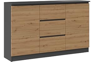 ‎CDF CDF Kommode Anthrazit Artisan 2 Türen 3 Schubladen Komode & Sideboards Schubladenkommode Sideboard 75 cm Hoch Wohnzimmer Komodenschrank 40x120x75 für Schlafzimmer Arbeitszimmer Flur Schubladenschrank