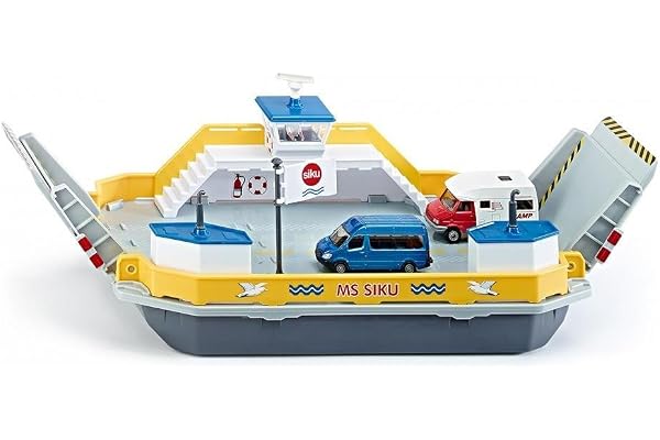 siku 1750 - Ferry, Métal/Plastique, Jaune/Gris, inclus 2 Voitures-jouets, Rampe mobile