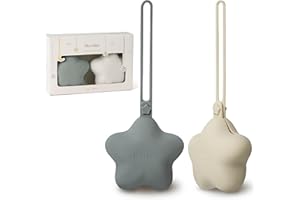 Moonkie Guarda Chupetes Bebe, Porta Chupetes Bebe de Silicona(Set de 2), Chupetero Silicona Transparentes, Portachupetes Sin BPA, Caja Chupete, Fundas para Chupetes(Tono Piel/Gris Lunar)